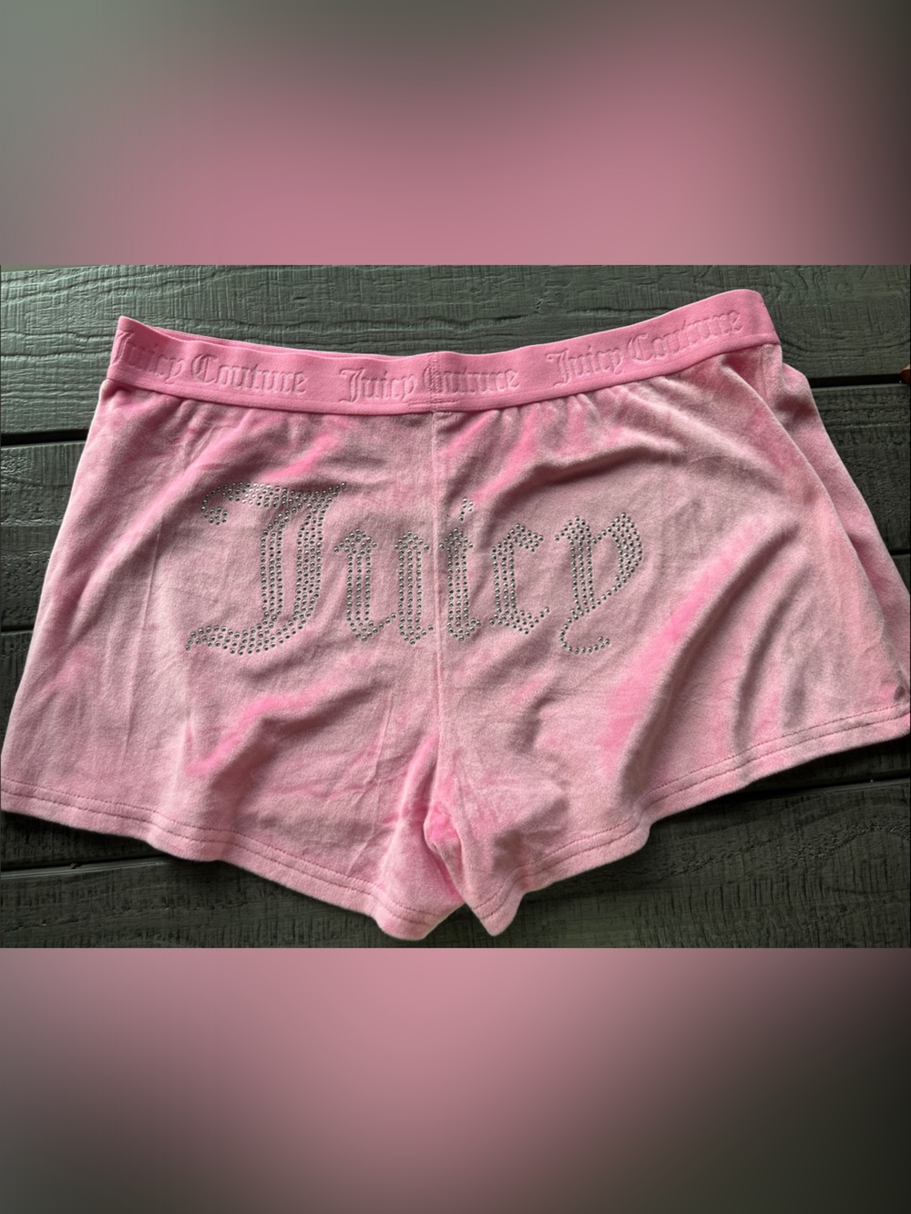 Juicy Couture Pink Velour Rhinestone Logo Shorts NWOT